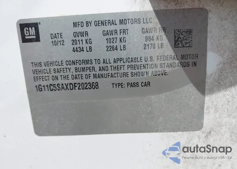 2013 Chevrolet Malibu 1Lt из США, поврежденный, VIN 1G11C5SAXDF202368